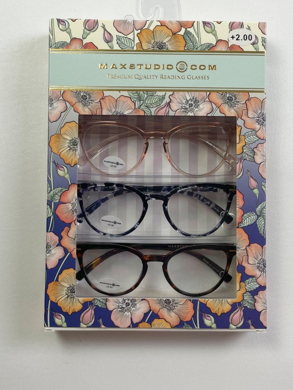 MaxStudio.com 3 Pack Reading Glasses +2.00 Brown Navy Blush New